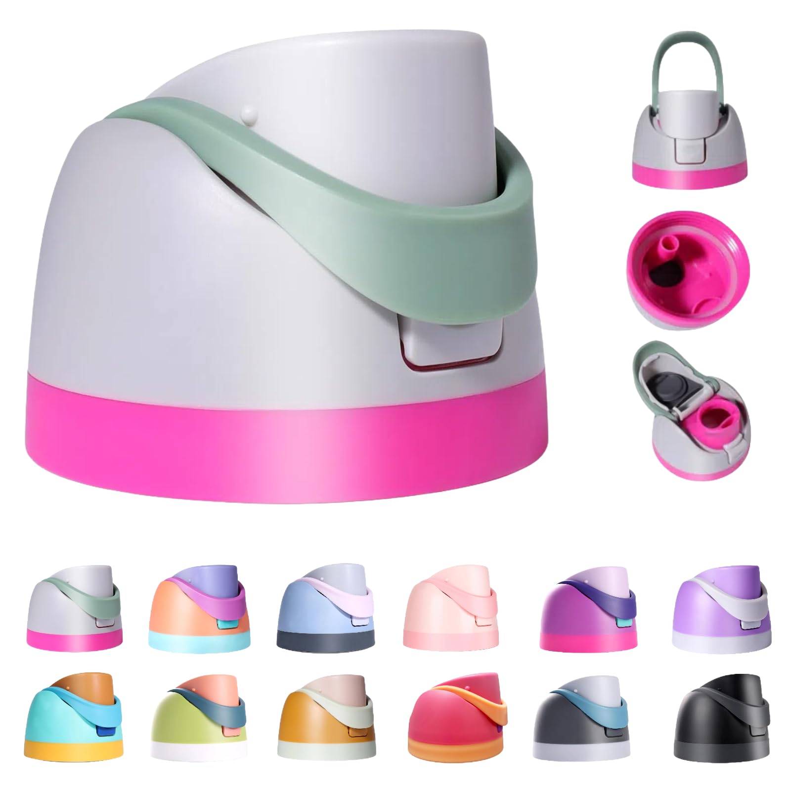 Lid Replacement for Owala Freesip, Compatible with Owala Cup 24oz 32oz 40oz 16oz, One Button Water Bottle Top Replacement Accessory, Leakproof, BPA-Free (Bright Pink + Green)