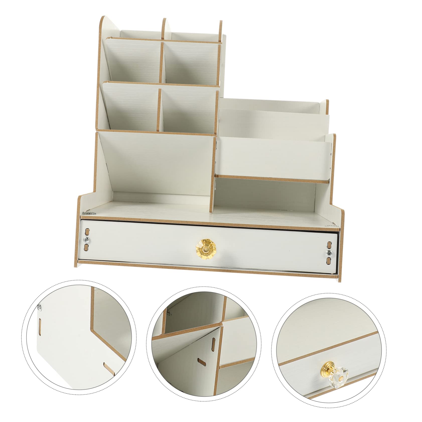Garneck Portaoggetti da Scrivania in Legno Bianco Cassetto, Multi-tier | Scomparti Multipli, Grande Capienza, per Studio e Camera, Organizer per Cancelleria