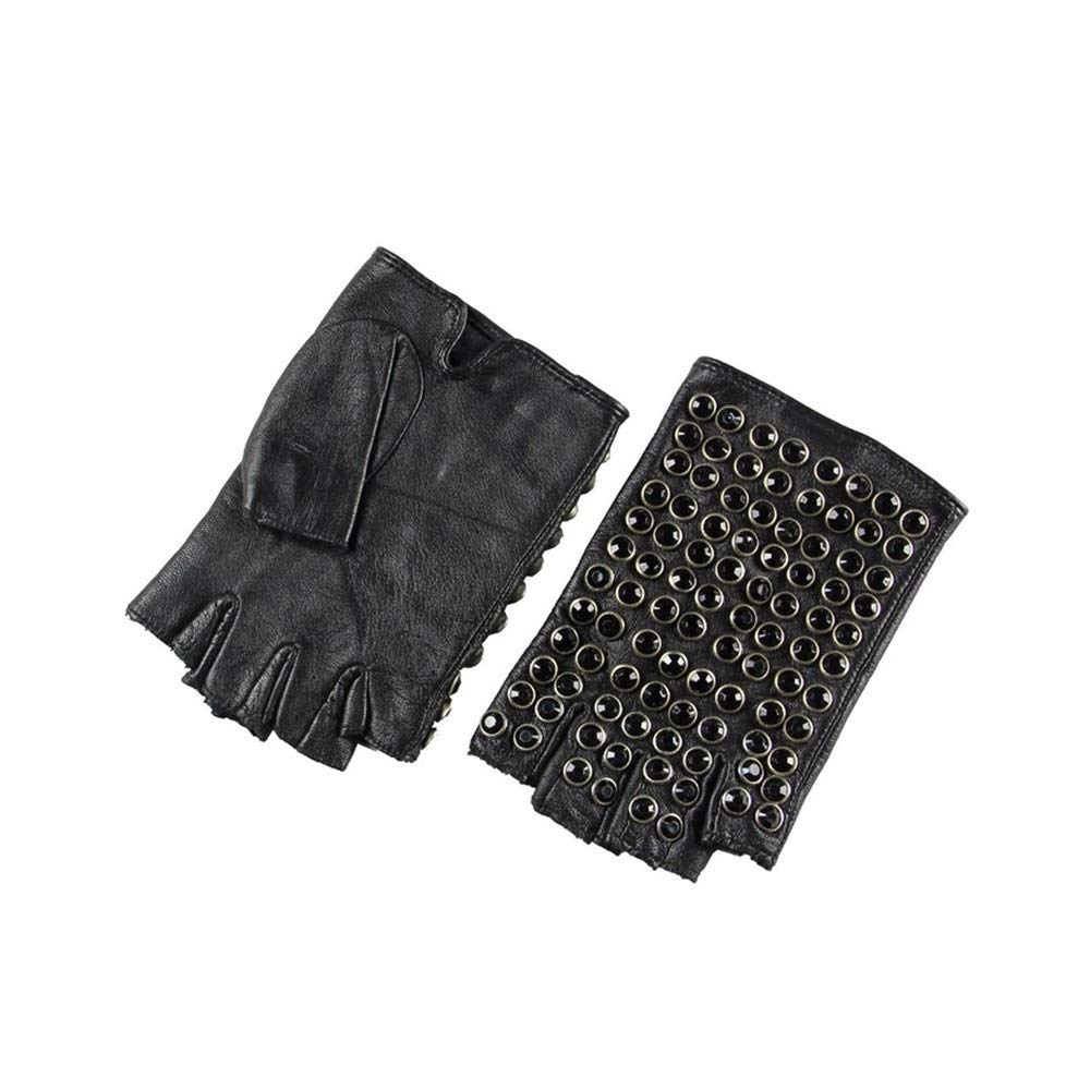 Genérico Guantes Guantes de Cuero for Mujer, Medio Dedo, Guantes de conducción Punk (Color : Black, Size : M)
