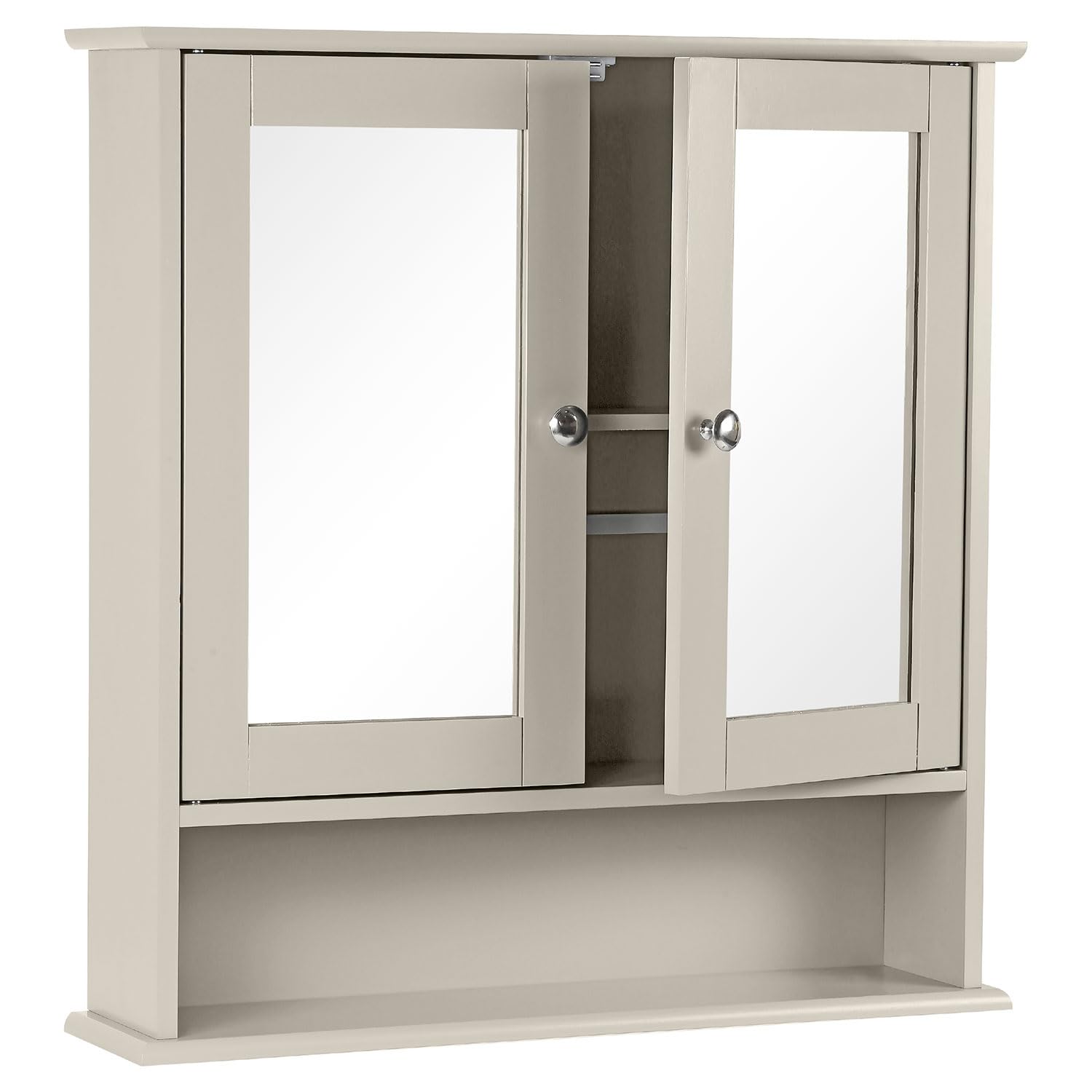 Taylor & Brown Double Door Mirrored Bathroom Cabinet Storage Cupboard Organiser Wall Mounted Mirror Cabinet with Adjustable Shelves, Stone Grey 56cm x 13cm x 58cm