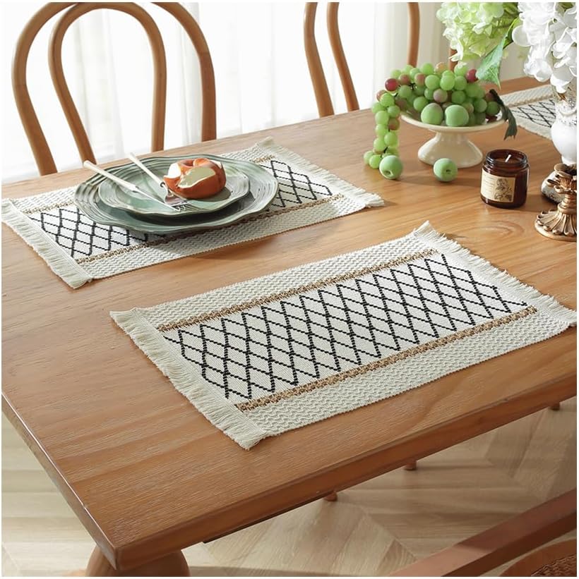 Boho Placemats Set of 8, Macrame Table Decor Farmhouse Rustic Placemats for Kitchen and Dining Table Centerpiece Home Decorations, White Red