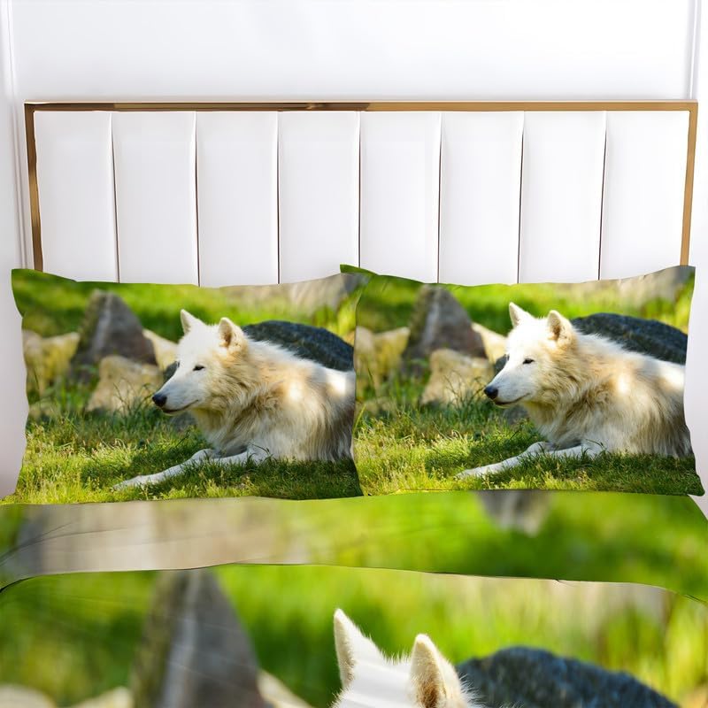 Miniatura 3 de Arctic Wolf King - Juego de funda de edredón con estampado de animales salvajes, funda de edredón de microfibra suave y 2 fundas de almohada de 20 x