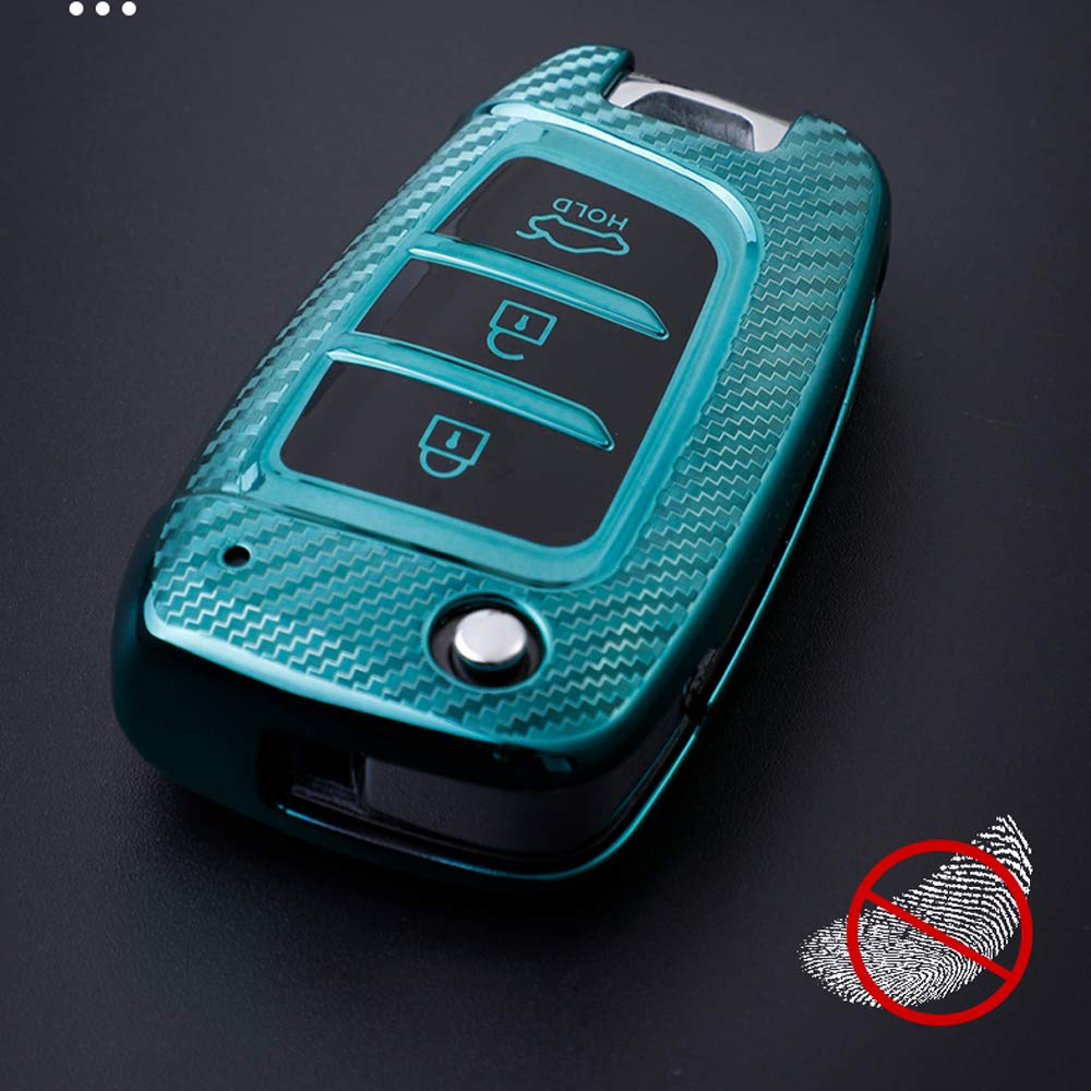 Ontto Custodia In TPU Per Chiavi Hyundai Solaris Elantra I30 Tucson Kona (2015-2019) – Protezione 360° Con Fibra Di Carbonio, 3 Pulsanti, Colore Verde