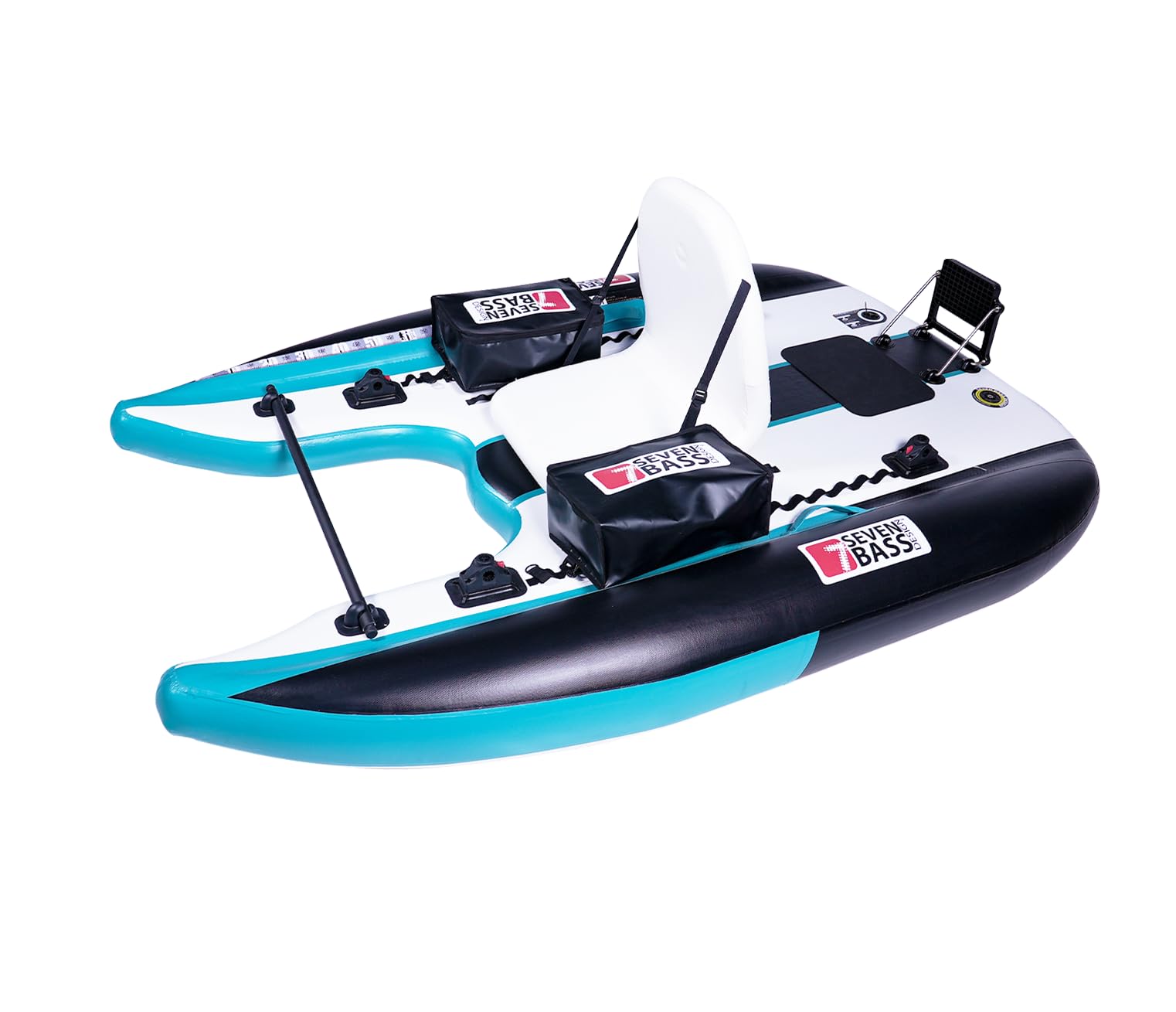 Seven Bass Flatform XL – Float Tube Drop Stitch XXL Ultra Rigide – Pêche Debout – Siège Aero-Nest – Support Moteur – 245 x 170 cm