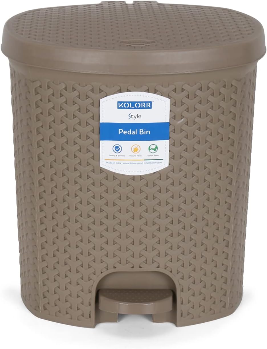 - KOLORR Magnum Plastic Pedal Dustbin Medium Size Trash Can Garbage Waste Bin with Lid for Home Kitchen Office Bathroom & Washroom - 14 Liters (LT Brown)