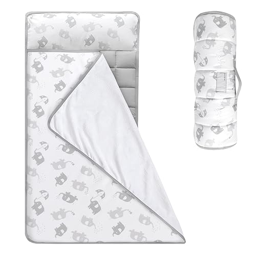 Miniatura 14 de Moonsea Tapete para siesta para niños pequeños con almohada y manta de vellón Minky gris, ligero y suave, perfecto para niños de preescolar