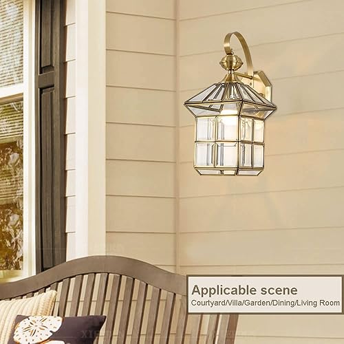 Miniatura 3 de Lámpara de pared impermeable para exteriores, aplique de latón, lámpara de pared de cobre exterior con pantalla de vidrio transparente, luces