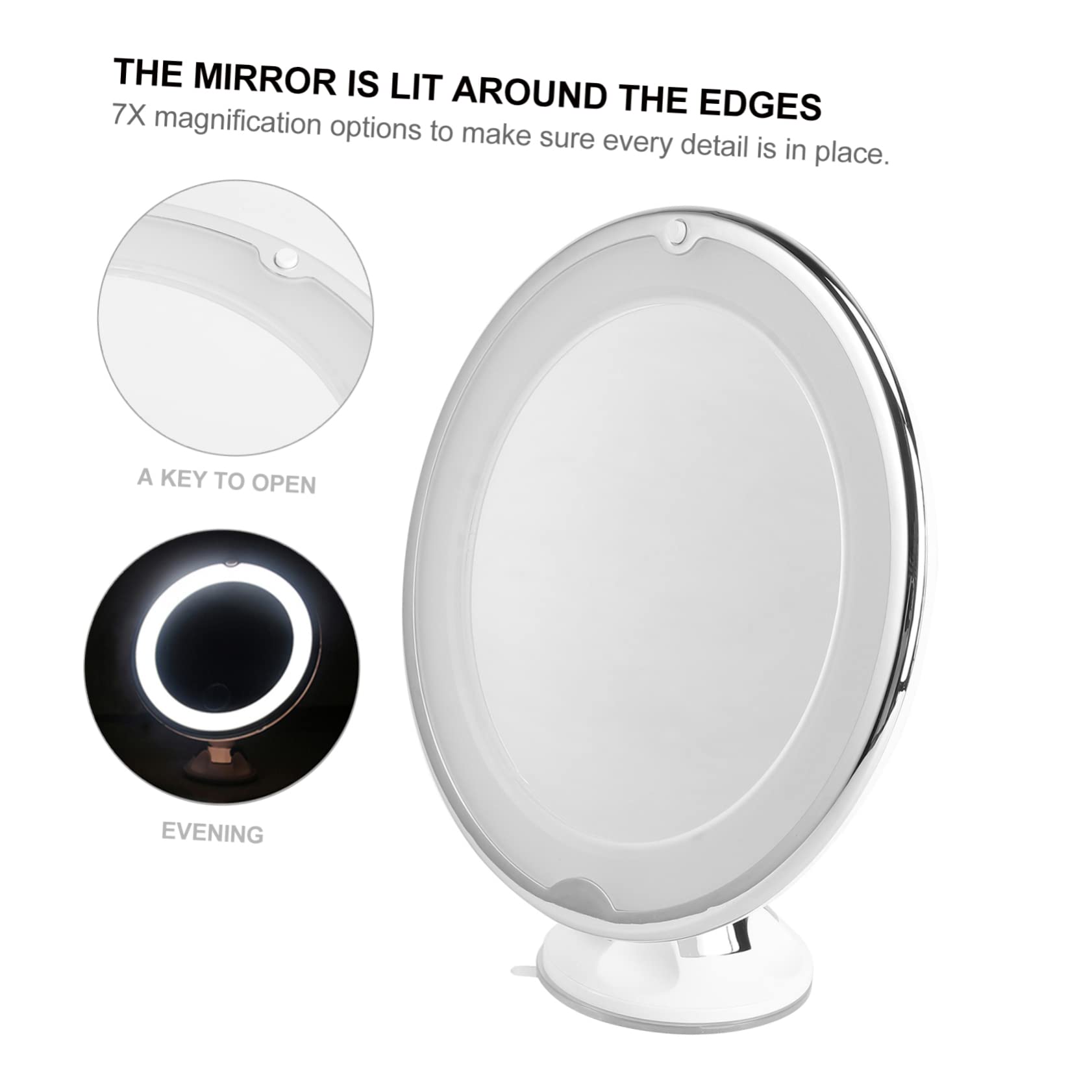 Miroir de Maquillage Rond LED Grossissant 7X avec Ventouse, Blanc