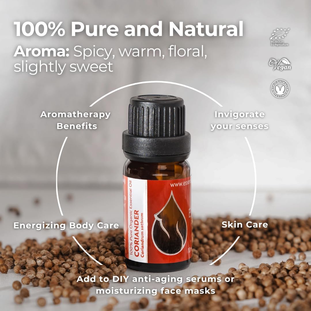 Essences Bulgaria Organic Coriander Essential Oil 1/3 Fl Oz | 10ml | Coriandrum sativum | 100% Pure and Natural | Undiluted | Therapeutic Grade | Family Owned Farm | Steam-Distilled | Non-GMO | Vegan image 5