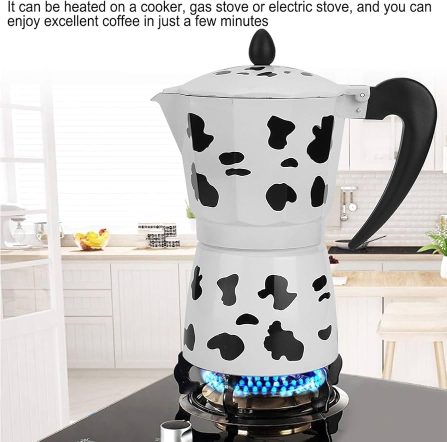 Image of 3D CREATIONS Alluminium Italian Style Stovetop Coffee Maker Moka Pot espresso Coffee percolator 1 cups of Coffee (Black and White, 50 ml)
