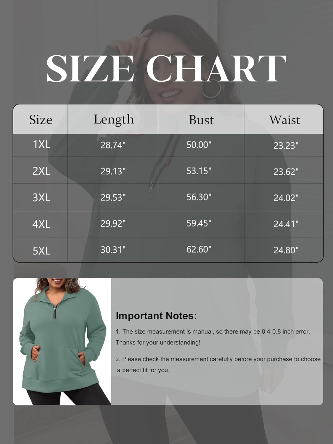 TAKEYAL Plus Size Sweatshirts for Women Pockets Half Zip Pullover Long Sleeve Oversized Drop Shoulder Y2K Clothes - Image 6