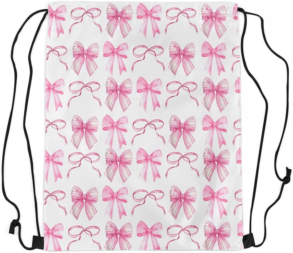 jejeloiu Cute BowBowknot Drawstring Backpack Gym String Bag