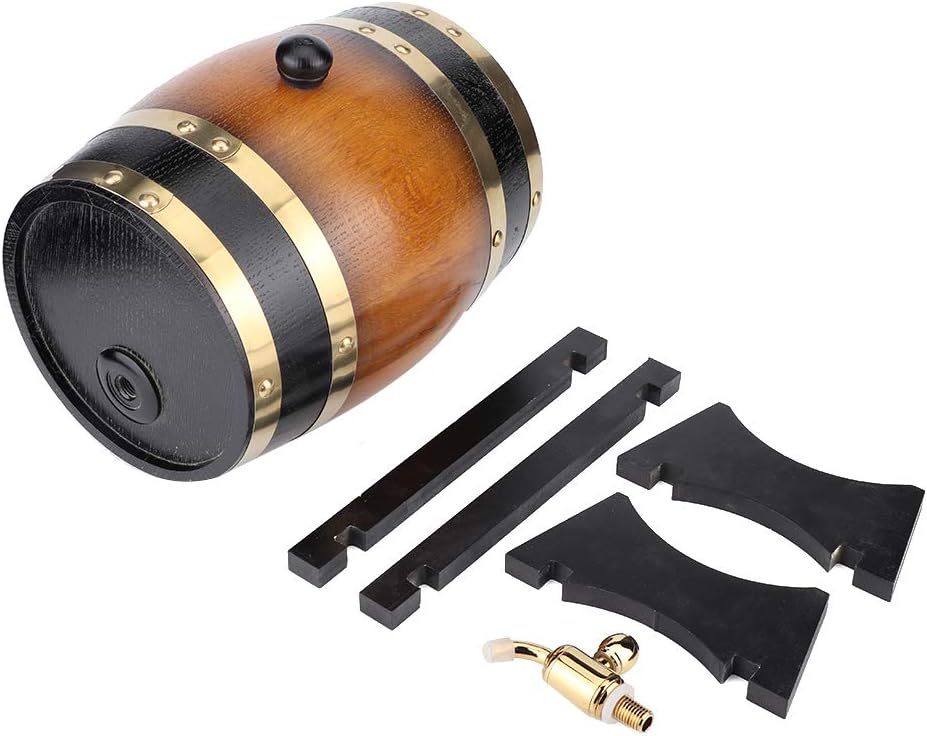 3L Whiskey Barrel Dispenser Large Capacity Oak Wood Aging Barrels Retro Red Wine Barrel Bucket Keg Storage Container with Bracket Faucet,for Wine Brandy Whiskey Tequila(11.8 x 7.5 x 9.8 inch)
