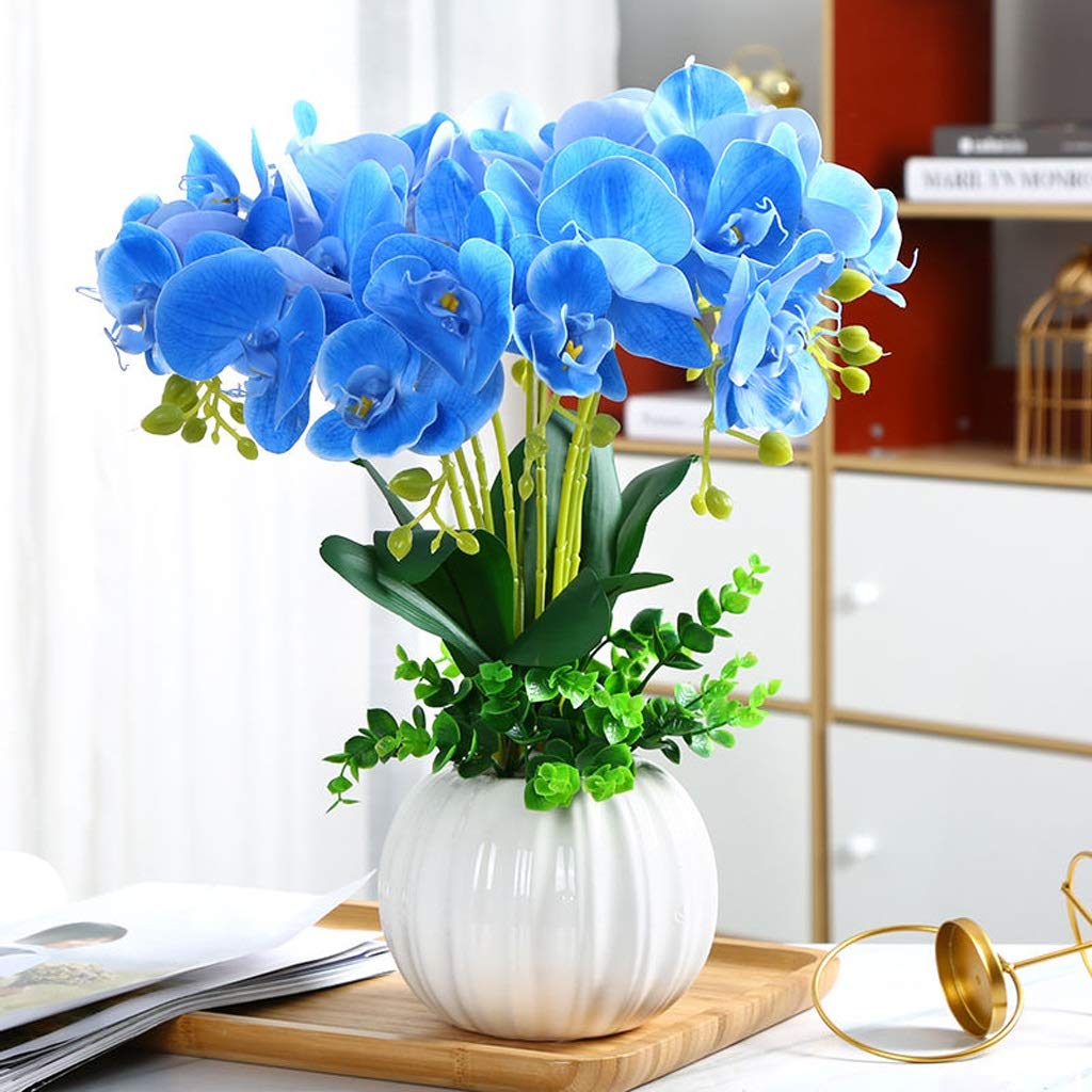 Sbziojhdr C Artificial Flowers, Decor Artificial Flowers With Vase Mini Orchid Fake With White For Home Office Wedding Bouquets Faux(C)