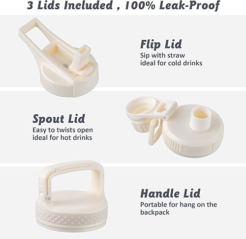 Miniatura 4 de Botella de agua aislada de 32 onzas con pajilla, frasco de agua deportivo de acero inoxidable con 3 tapas, vaso térmico de viaje a prueba de fugas,