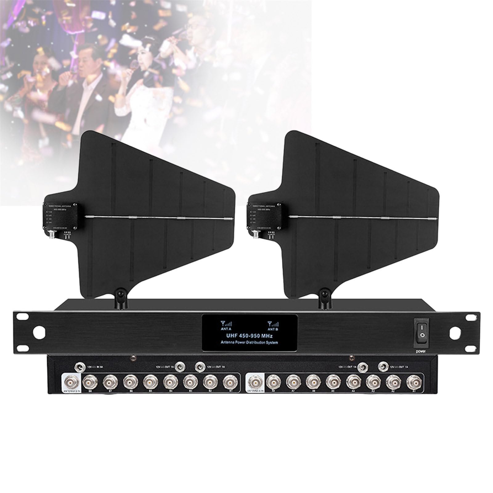 Sistema di distribuzione dell'alimentazione per antenna UHF, amplificatore di segnale microfono wireless, 8/16 porte di ingresso, gamma di frequenza 450-950 MHz, miglioramento del segnale fino a 800 m