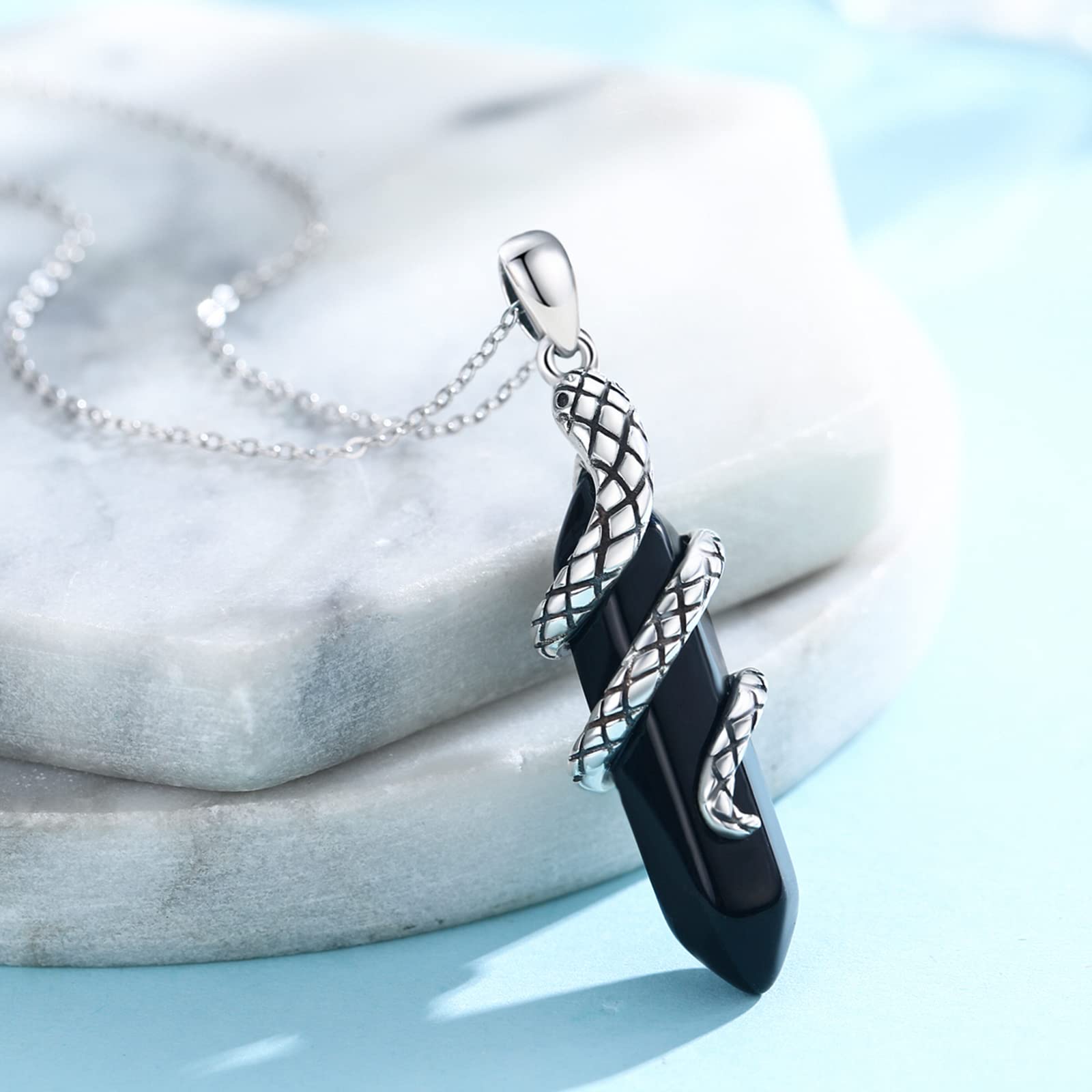 Collana Serpente 925 Argento Sterling con Tormalina e Ciondolo Animale in Cristallo - Gioielli Gotico per Donna e Uomo