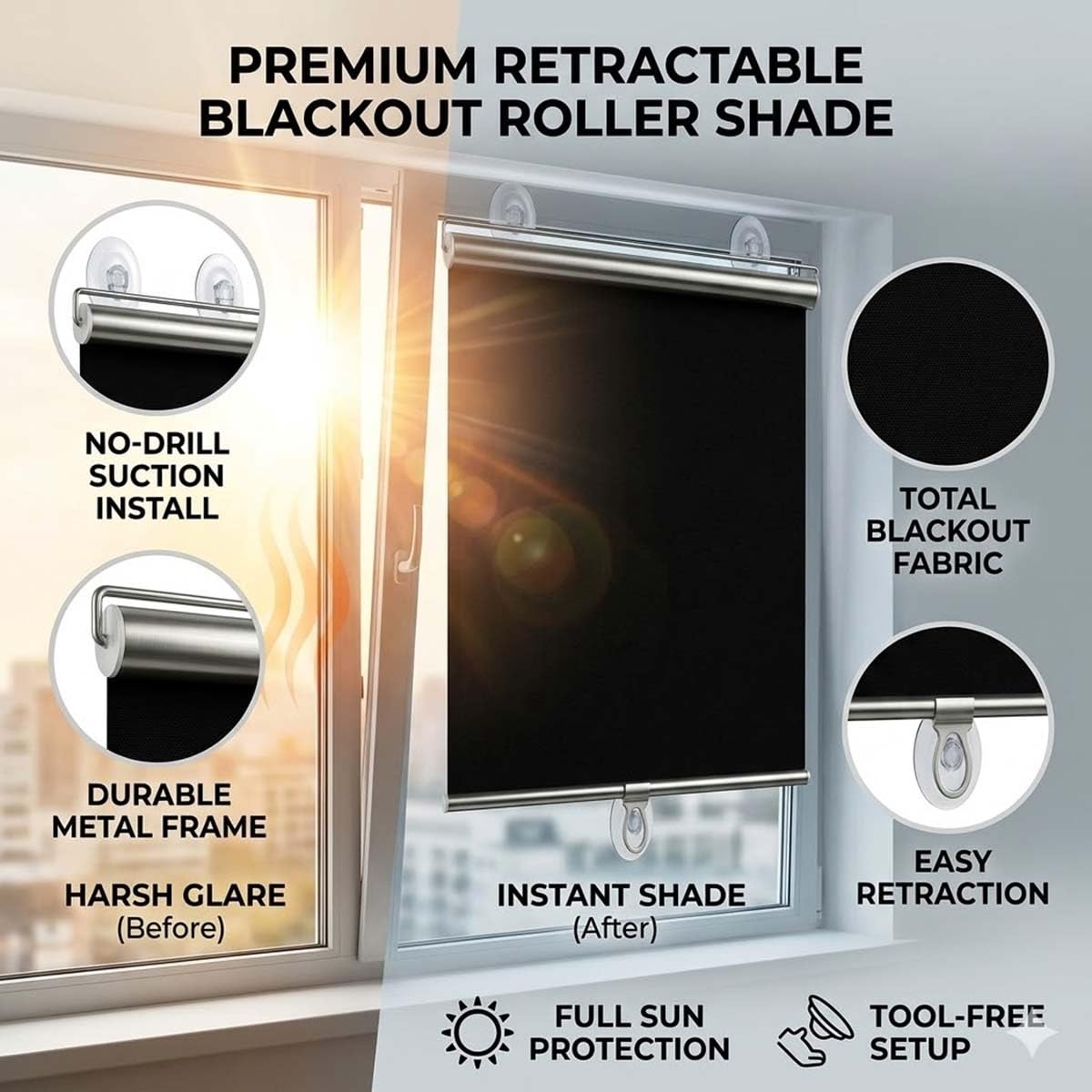 Tenda oscurante senza fori, rivestimento termico per finestre con ventose, protezione UV e privacy, 50 x 75 cm, parasole anti-UV, per casa e ufficio