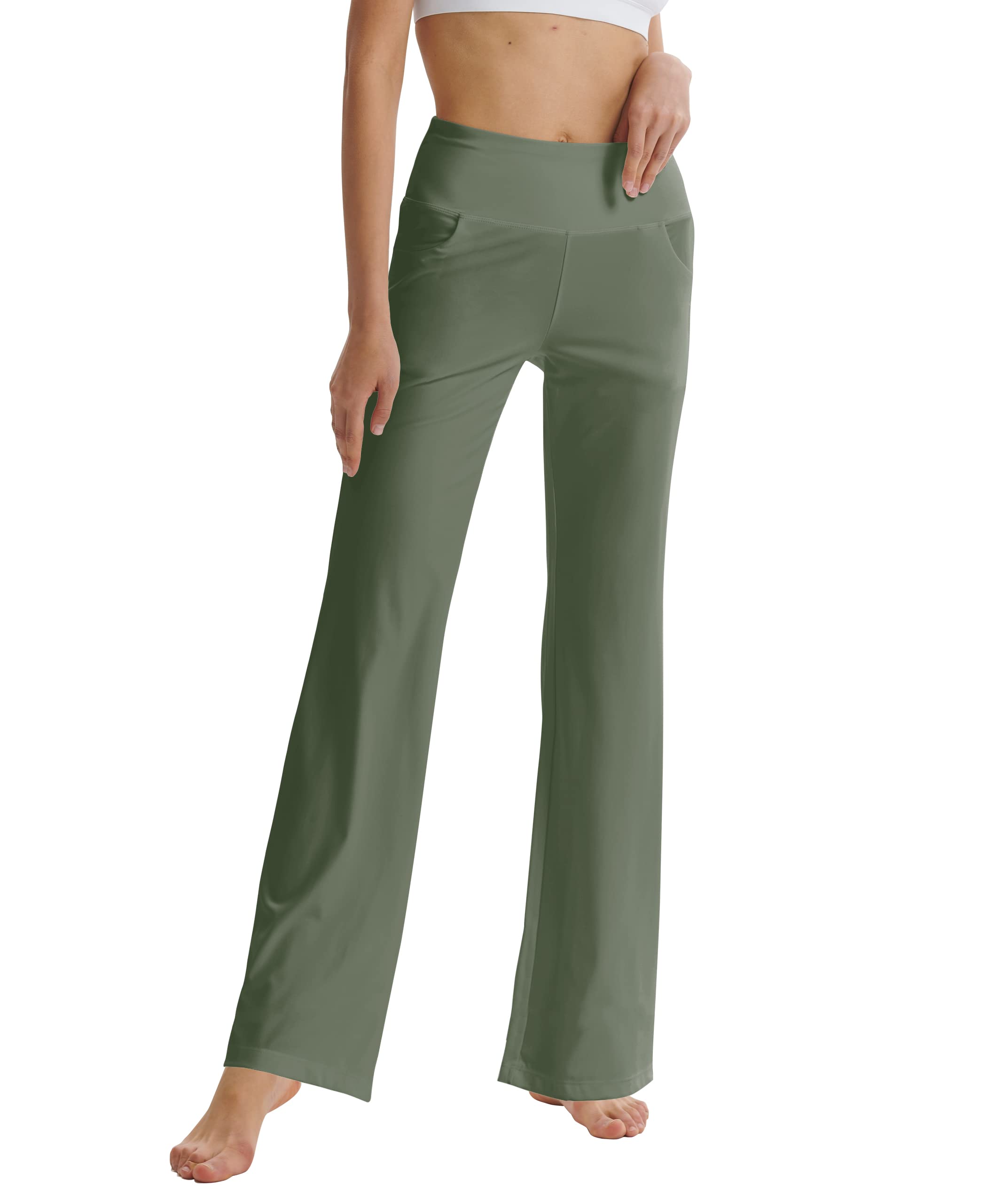 LaiEr Pantaloni da Yoga da Donna con Tasche a Vita Alta Svasata Bootleg Yoga Pantaloni da Allenamento con Tasche Laterali