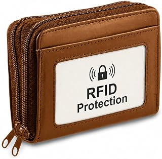 Ciana Wallet for Women, RFID Blocking Premium Genuine Leather Credit Card Wallet, Holds Up to 12 Cards, Zip Around Accordion Card Holder with ID Window for Cash, Coins & Cards (Brown)