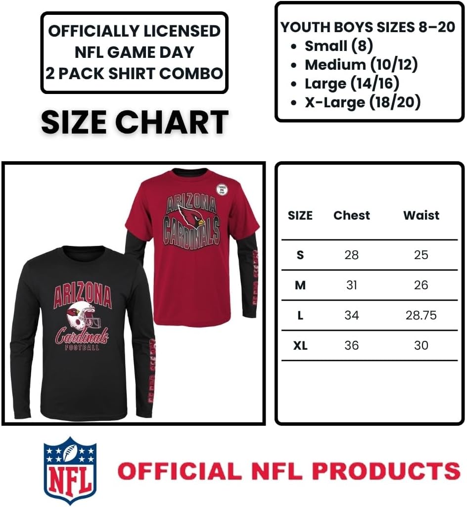 NFL Boys Youth 8-20 Game Day Team Color 3 Pack T-Shirt and Long Sleeve Combo Shirt Set - Image 6