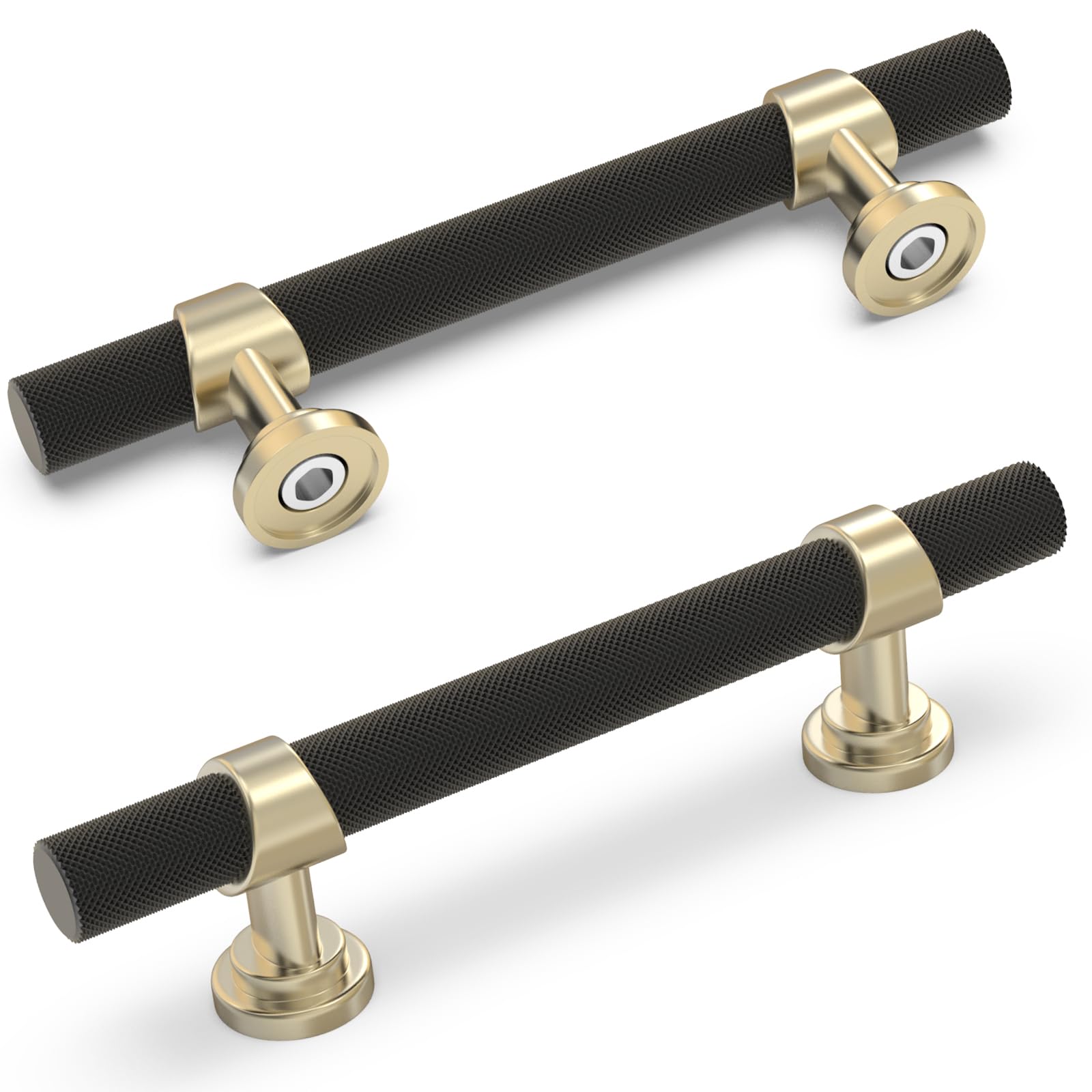 KOMOTIA 10 Pack 3 Inch Cabinet Pulls knurled Matte Black and Brushed Gold Kitchen Cabinet Handles Aluminum and Zinc Alloy Drawer Pulls Solid Cabinet Hardware