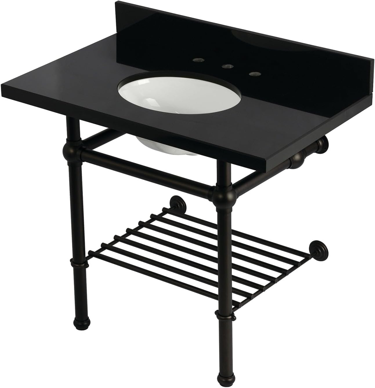 Templeton KVPK3630KBB5 36-Inch Console Sink with Brass Legs (8-Inch, 3 Hole), Black Granite/Oil Rubbed Bronze - KVPK3630KBB5