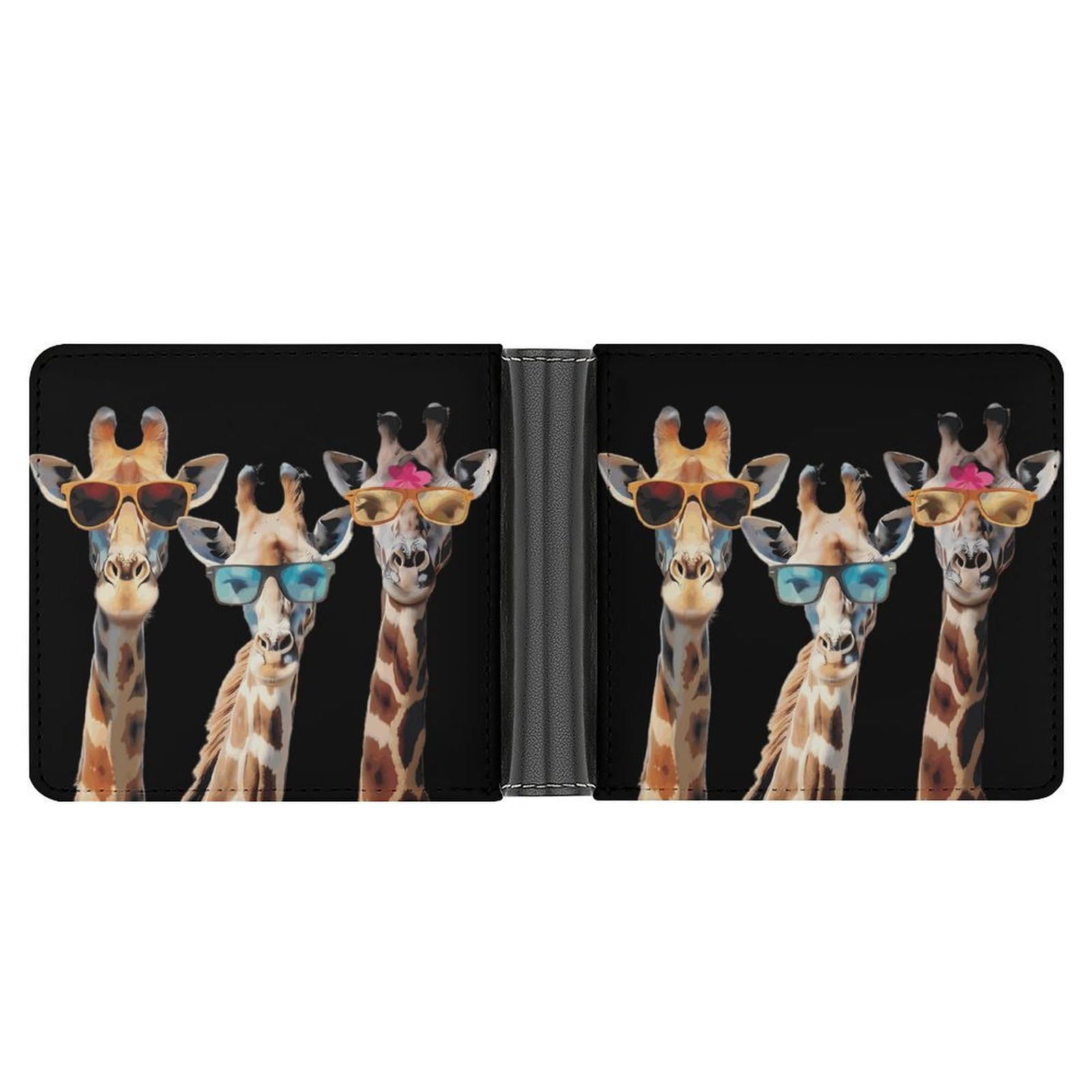 Three Giraffes in Glasses Funny Men's Slim Bifold Wallet with Multiple Card Slots Front Pocket Purse
