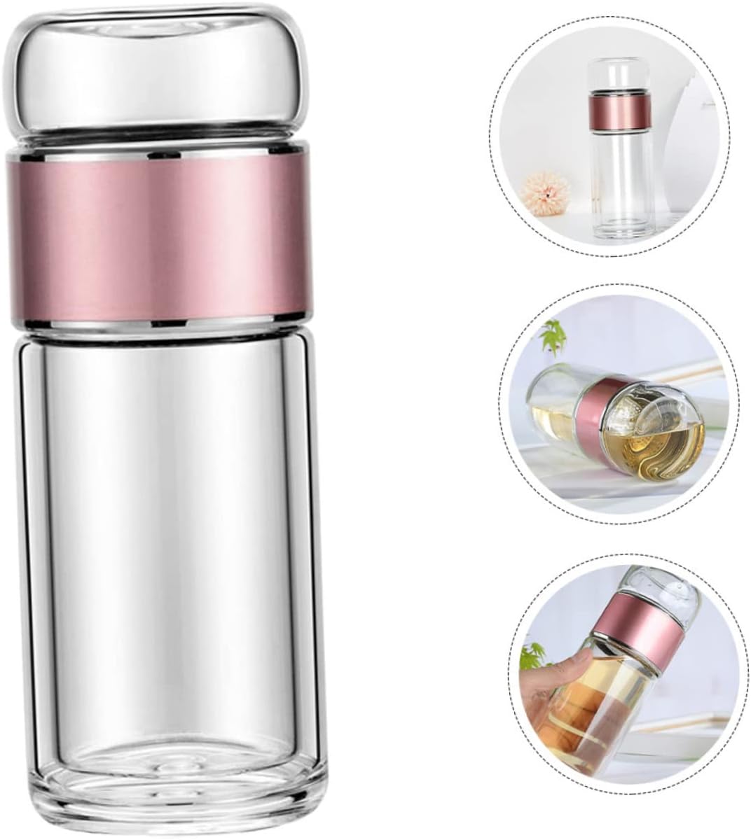 LIFKOME Glass Tea Infuser Bottle Portable Tea Strainer with Lid Travel-friendly Design Leakproof and for Home Office and Outdoor Use