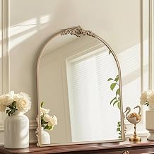 Heritage Arch Decorative Wall Mirror with Ornate Vintage Frame, Available in Black & Gold, Elegant Accent Mirror for Living Room, Bedroom, Entryway & Vanity (Gold, 26x32 inches)