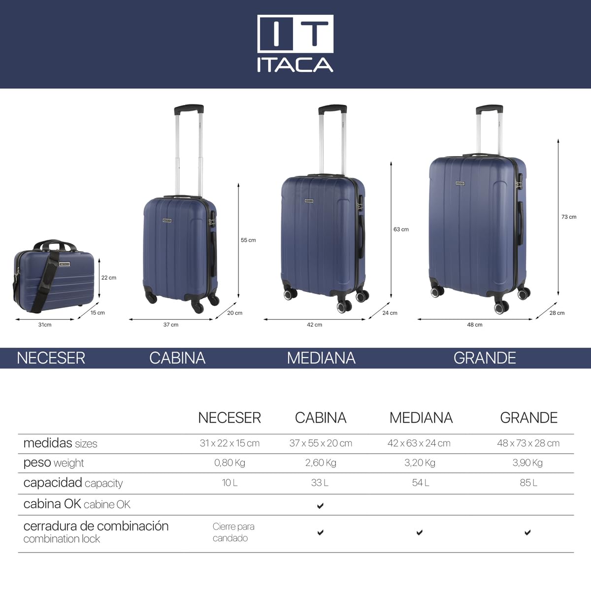 ITACA - Maleta Mediana con 4 Ruedas Giratorias para Viajes Largos Tipo Trolley Ideal como Maletas de Viaje Grandes 23 Kilos y Maleta Viaje Mediana Resistentes, Azul Vaquero — view 6