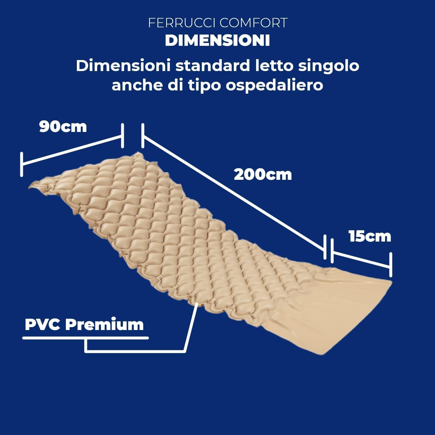 Materasso Antidecubito a Bolle con Compressore Elettrico Regolabile per Anziani e Allettati, Antipiaga, Ciclo Alternato, PVC, Dispositivo Medico Classe 1 Professionale, Pompa Inclusa, Capacità 135Kg