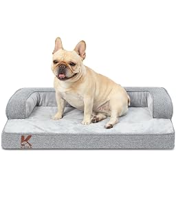 KSIIA Washable Dog Bed Medium Size Dog U-Shaped Bolster Pet Couch with Removable Waterproof Cover, Non-Slip Bottom and Egg-Crate Orthopedic Foam Pet Bed, 35 x 22 Inch, Gray - Amazon product rated Grade A