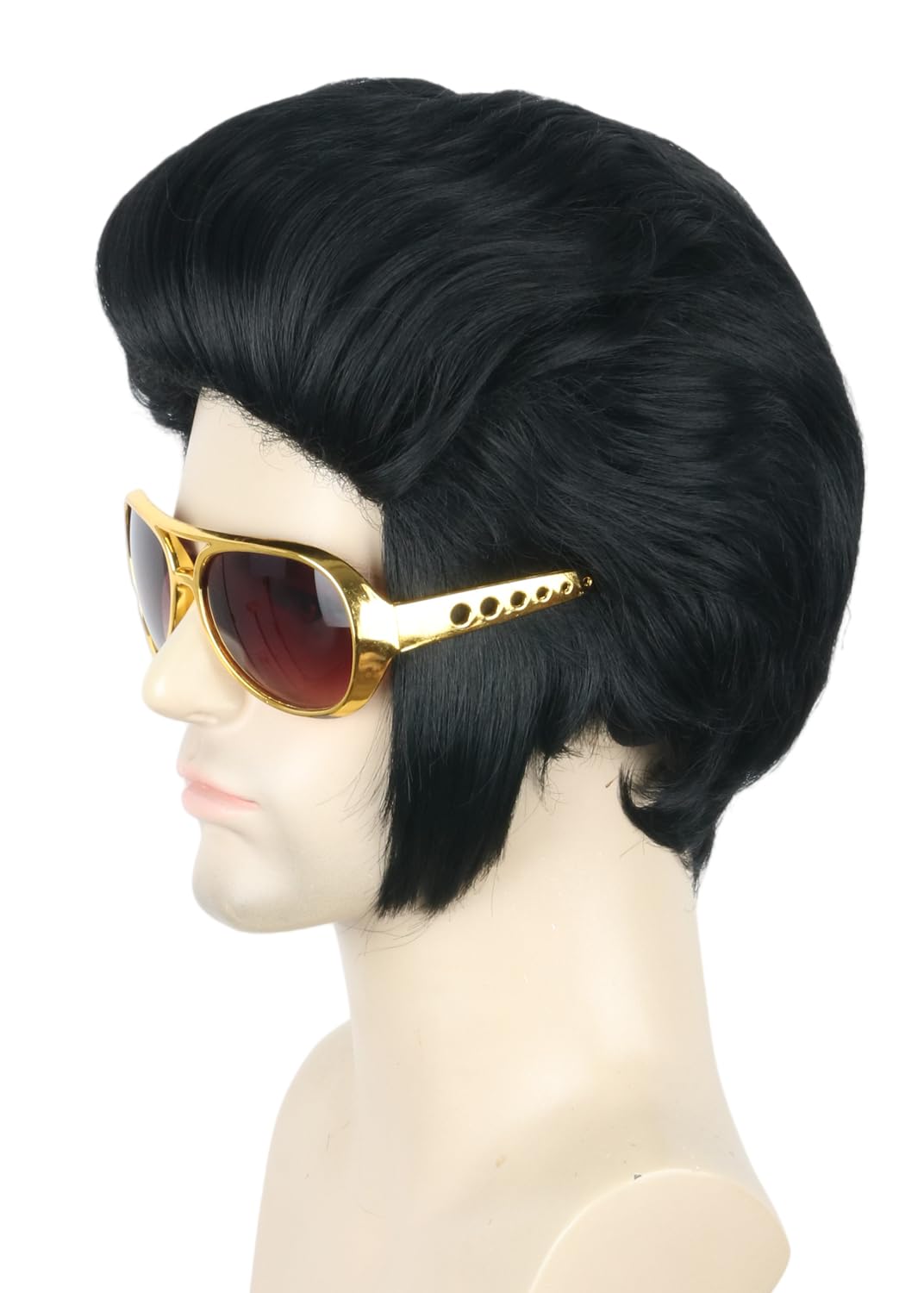 Topcosplay Men Wig and Glasses Black Short Wigs Cosplay Halloween Costumes Wig Funny Man Wigs