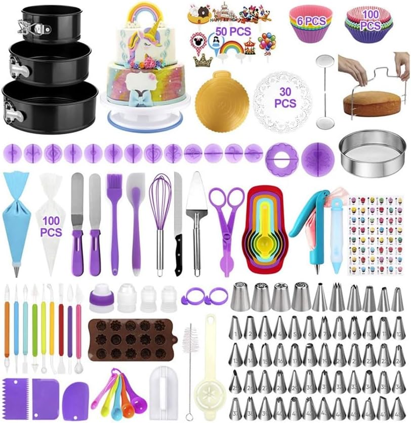 407 Piece Cake Turntable Non Stick Carbon Steel Baking Tray Floral Nozzle Spatula And Scraper