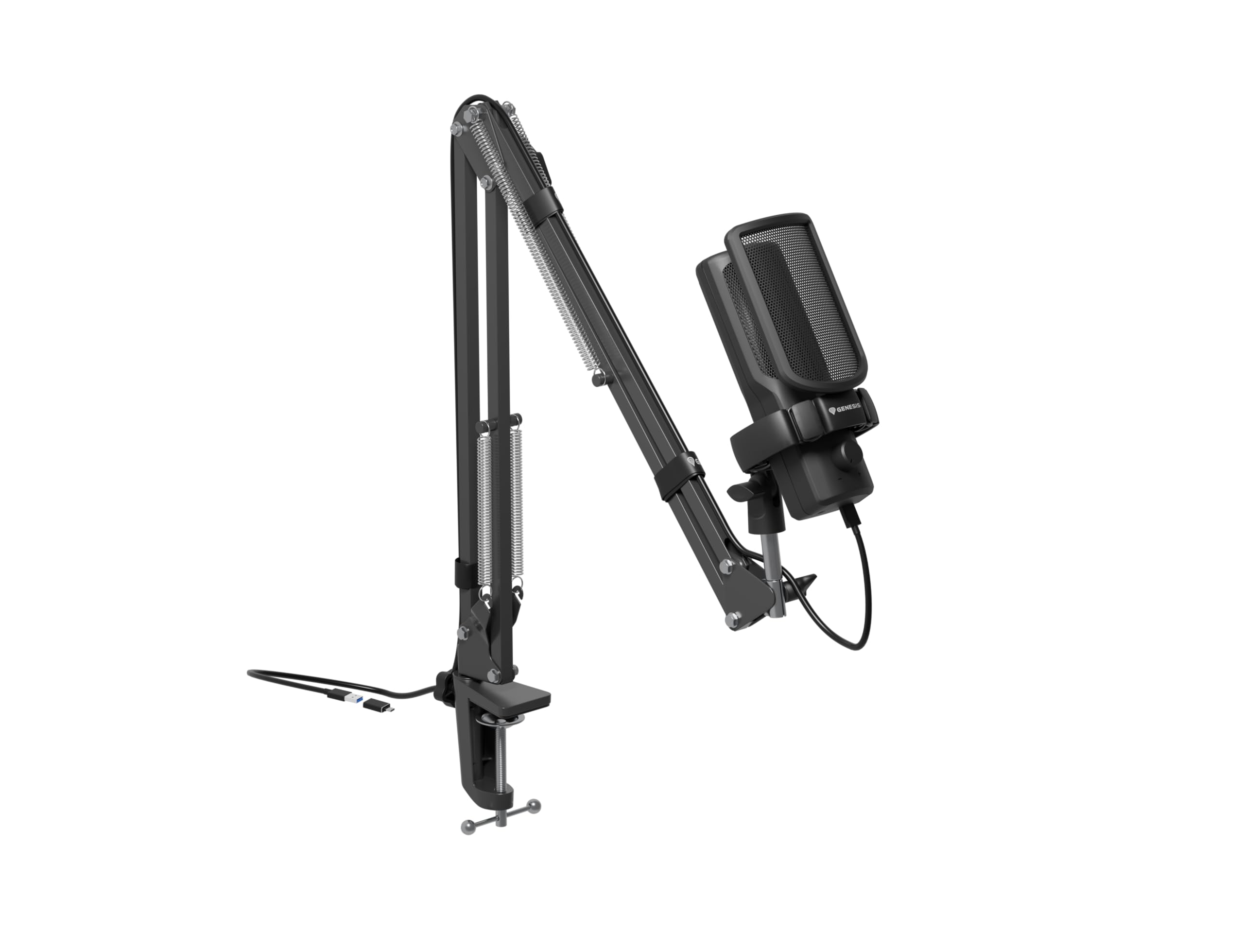Genesis Radium 251 USB Gaming Microfono con Braccio 5 - Condensatore 192kHz/24bit, Cardioide, Illuminazione RGB, Filtro Pop, Controllo Gain, Tasto Mute, Monitoraggio in tempo reale, Plug & Play per PC