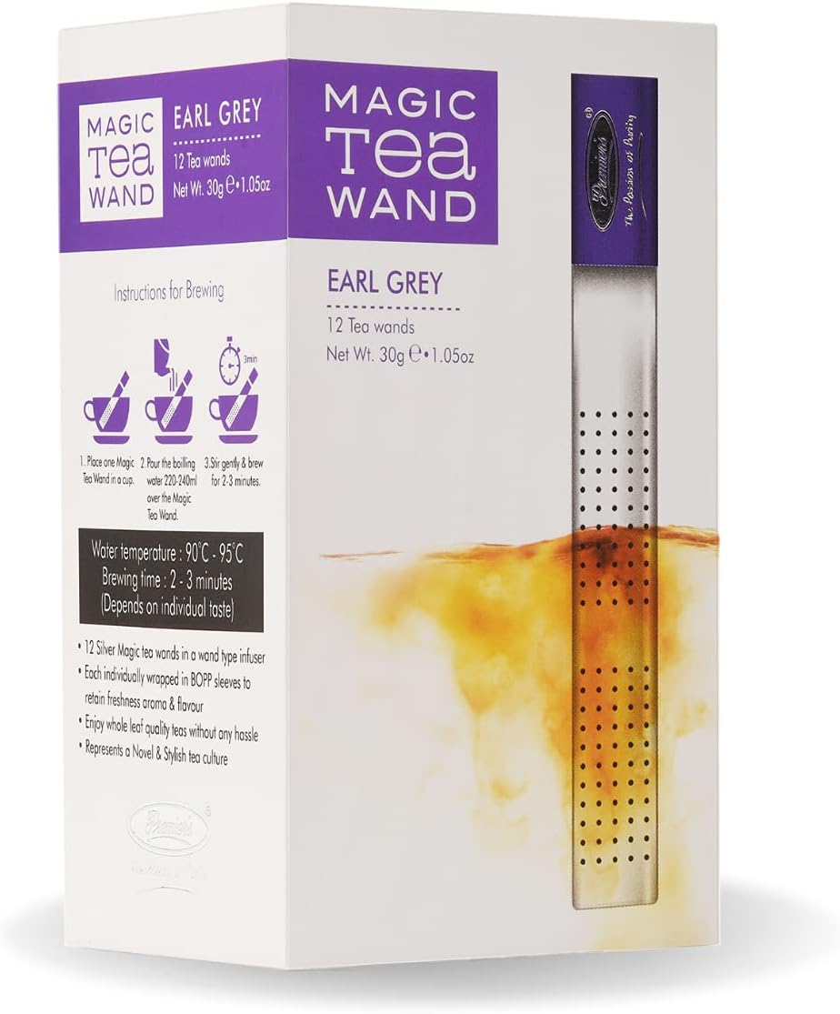 Earl Grey Flavoured Tea, Citrus-Infused Black, Magic Tea Wands (Stick Infuser), 12 Wands, 30 g, Suitable for Hot or Iced Brewing, White Box