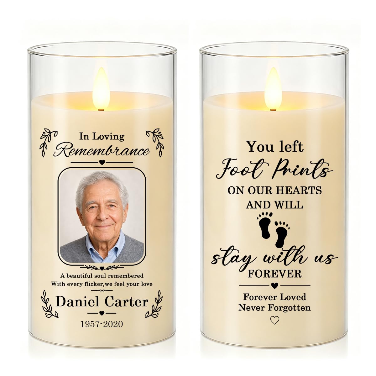 uudiy Personalized Memorial LED Candle,Custom Photo Name Year Tribute Gift