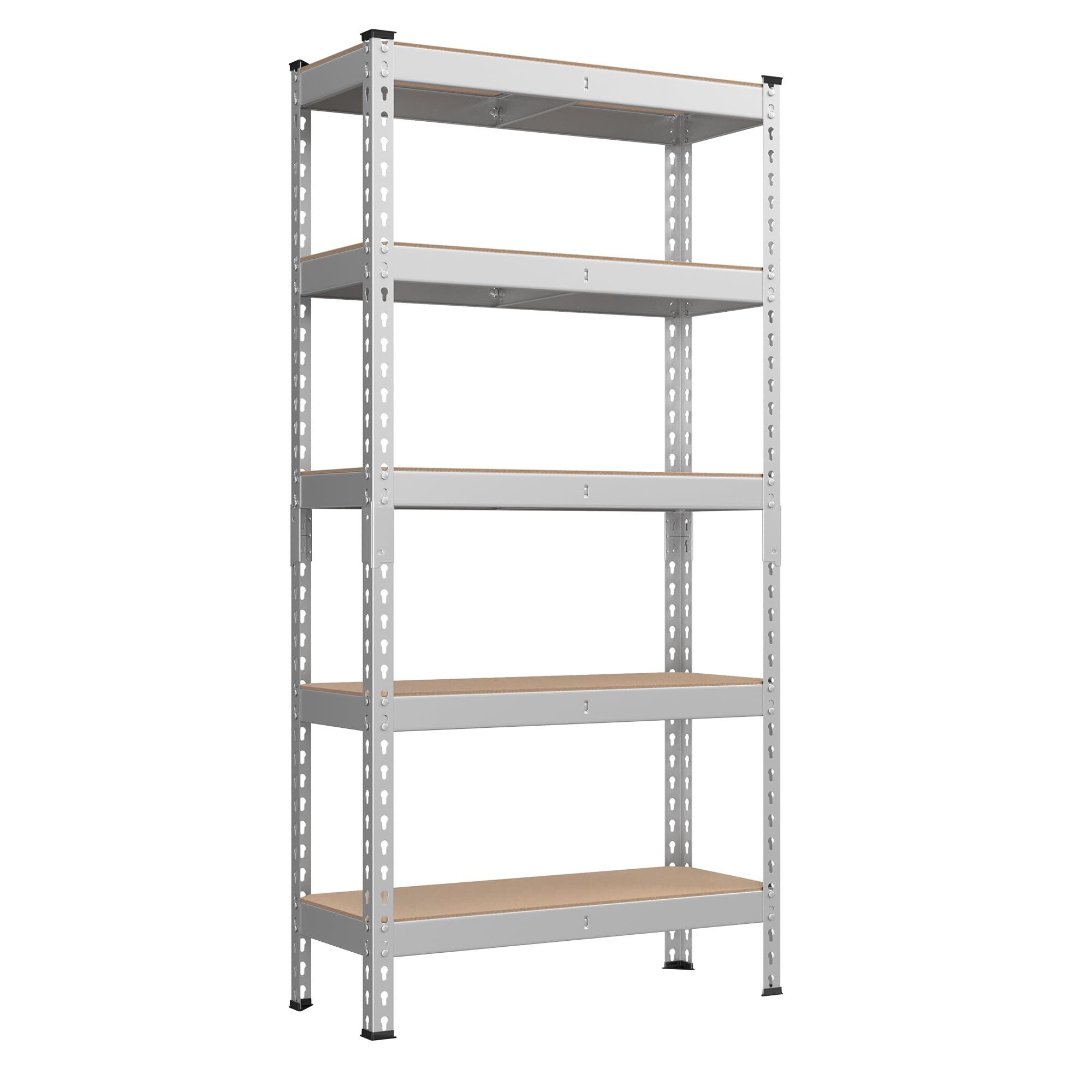 SONGMICS Scaffalatura a 5 Ripiani, Scaffale Portaoggetti, Montaggio Senza Bulloni, Ripiani Regolabili, 30 x 75 x 150 cm, Portante 875 kg, per Garage Magazzino Cantina, Argento GLR300E01