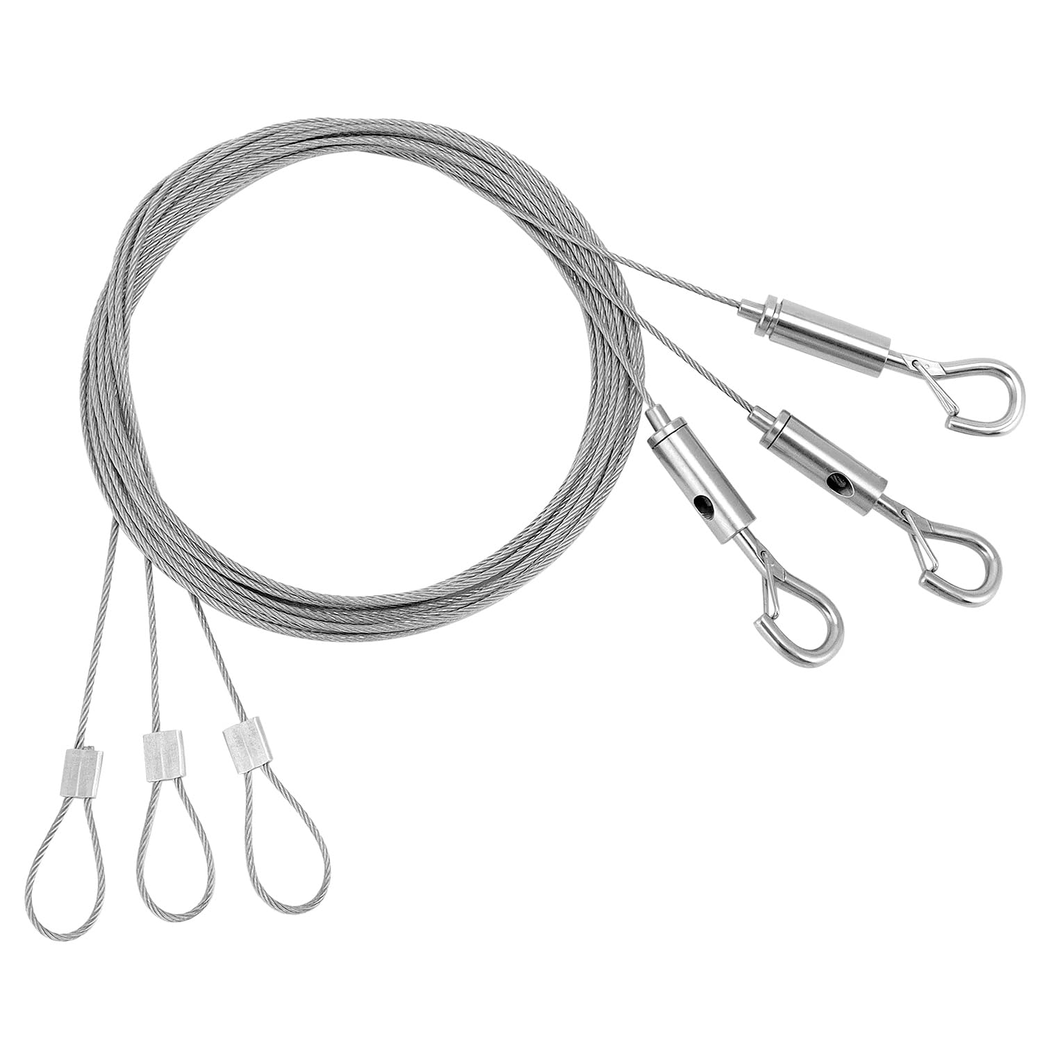 Qwork Silver Qwork® 3 Pack 2M Φ1.5mm Heavy Duty Picture Hanging Wire Kit With Lockable Hooks For Frames, Mirrors, Lamps, Curtains And More, Hold Up To 30 Kg