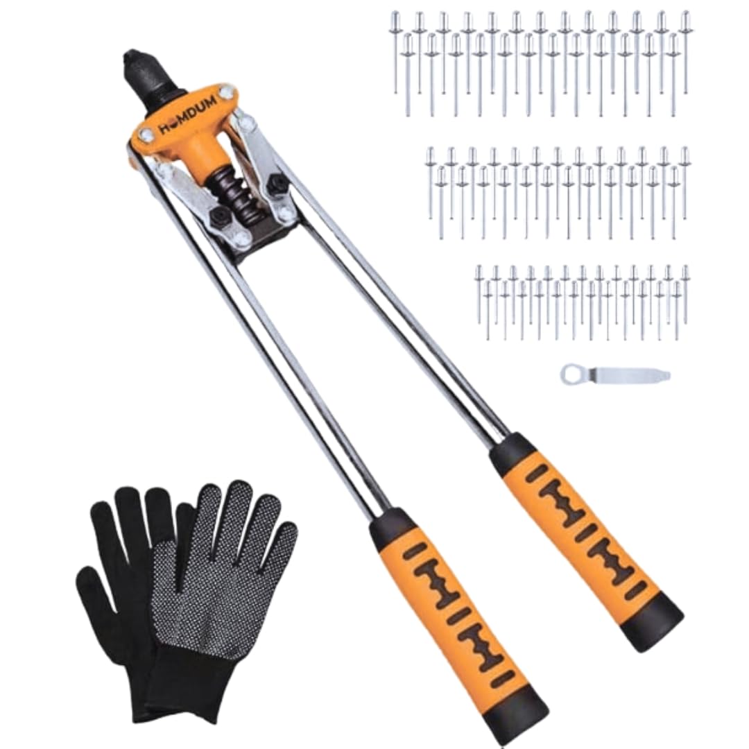 Homdum 17 Inch Heavy Duty Double Handle Rivet Gun With Pop Rivets, Hand Pull Riveter Nail Gun with 60 Nos Blind Rivet and Gloves (425MM)-image-44