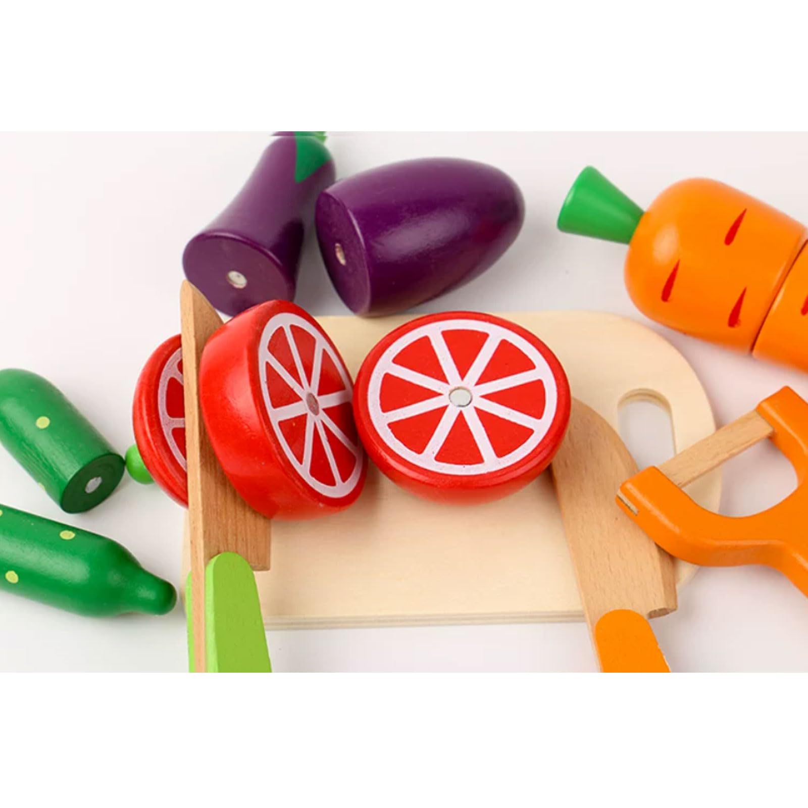 Set Comida Juguete Montessori Madera para Cortar Frutas y Verduras | Juguete Cocina Imaginación con Frutas y Verduras Magnéticas, Cuchillo Tabla Cortar, Juguete Comida Juego Imaginación