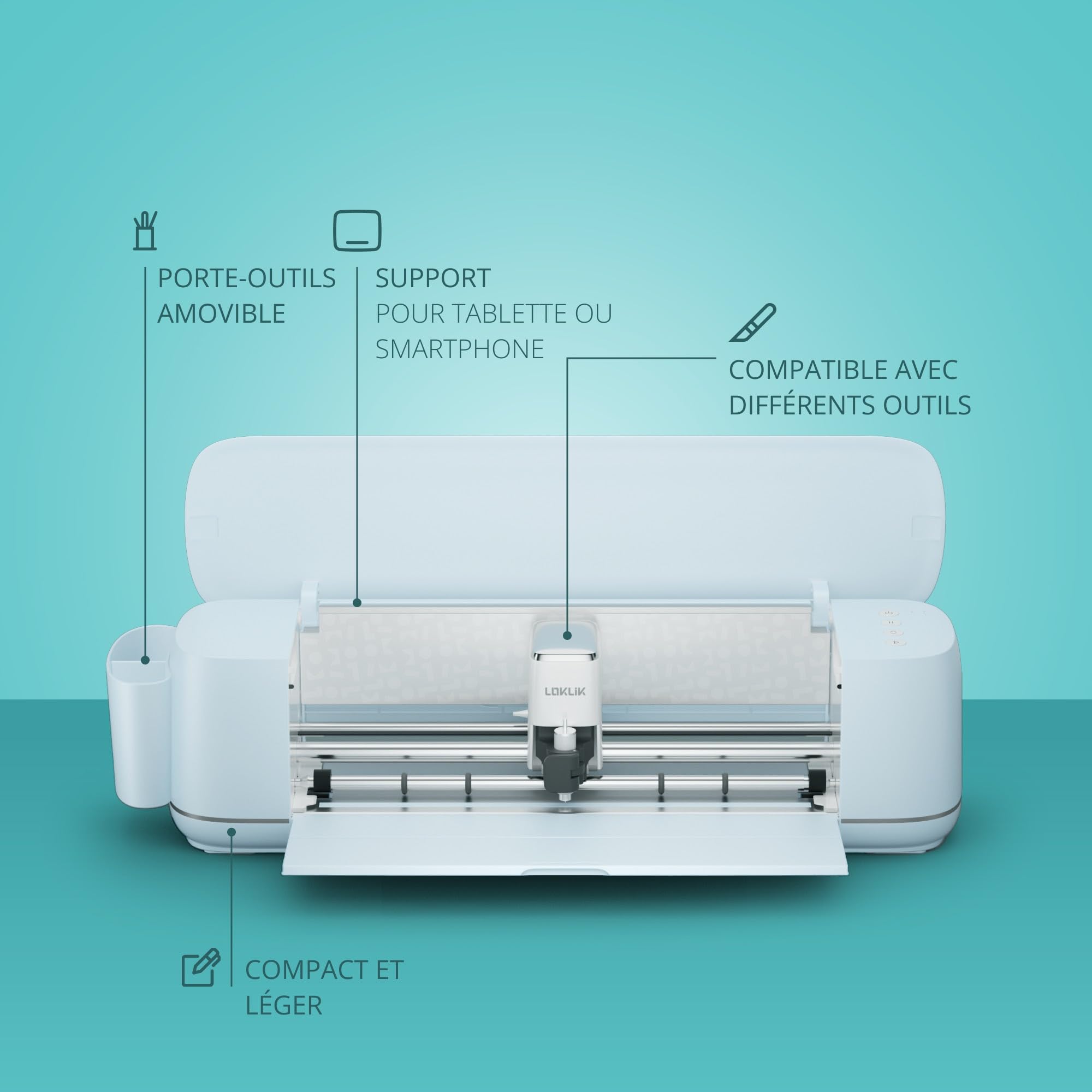LOKLiK iCraft Plotter Machine - Machine de découpe pour personnaliser textiles, tasses, sacs, autocollants et décorations. Compatible avec flex, papier, cuir, carton, et plus. (Bleu)