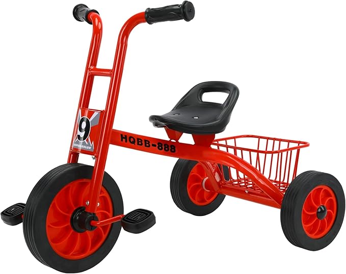 Kids Tricycle for Ages 3-8, Adjustable Seat Kids Trike, Preschool Daycare Toddler Tricycle Bike with Rubber Wheels and Storage Basket, Gifts and Toys for Boys and Girls