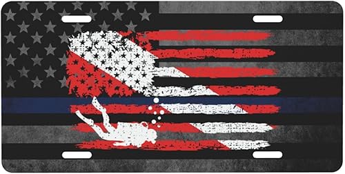 Marco de placa de matrícula con bandera de buceo de Estados Unidos con bandera de buceo de Estados Unidos, marco de placa frontal de 6 x 12 pulgadas