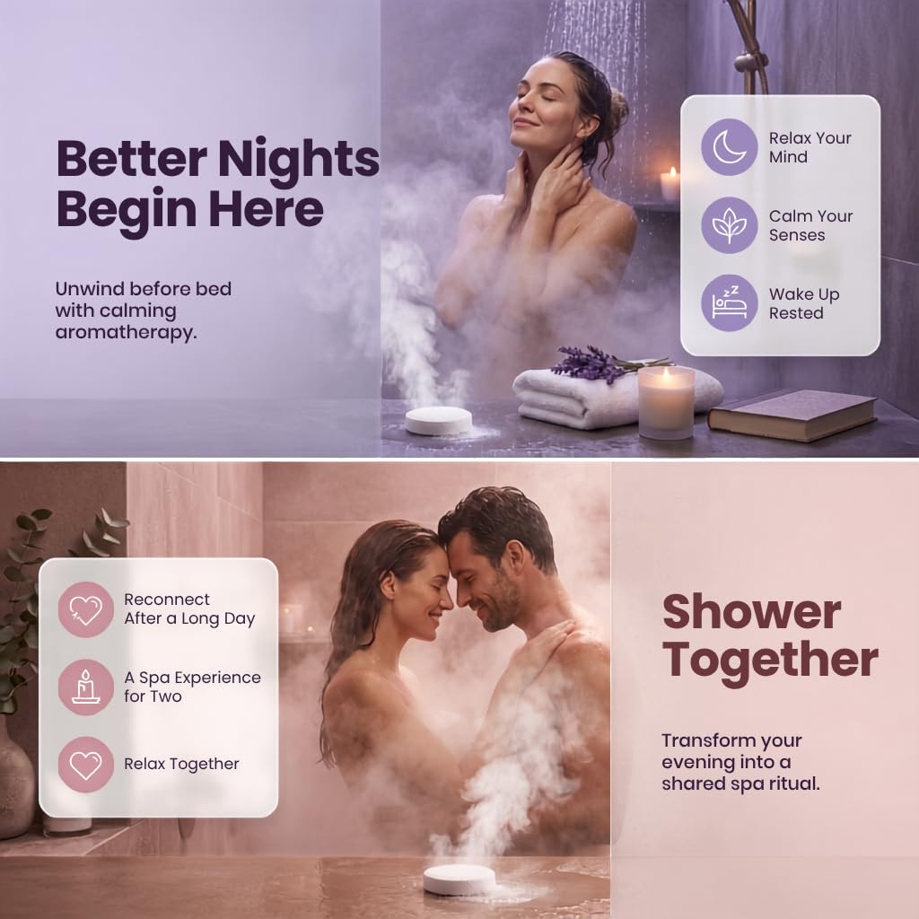 Body Restore Shower Steamers Aromaterapy zestaw 6 sztuk – relaksujące prezenty urodzinowe dla kobiet i mężczyzn, akcesoria podróżne, ulga w stresie i samoopieka - Bloom