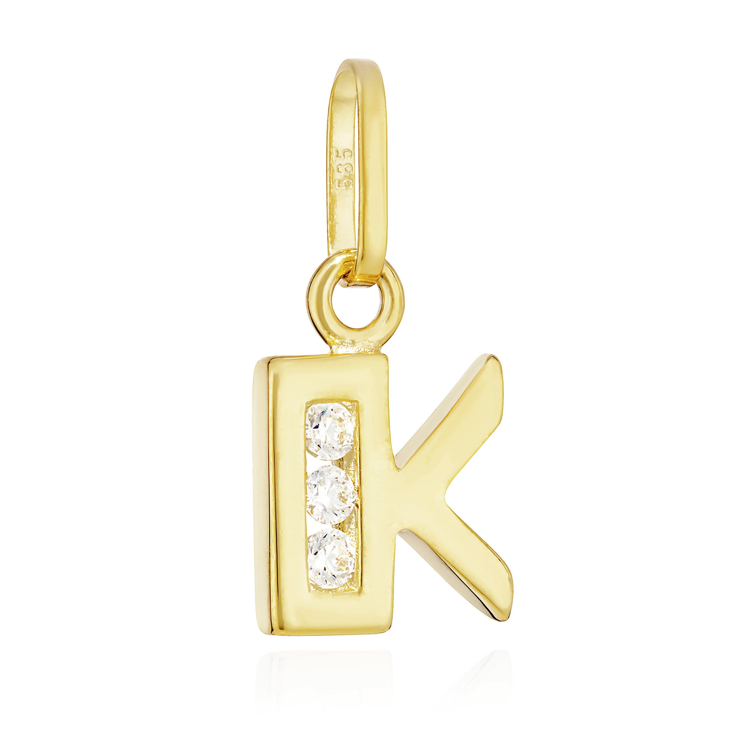NKlausletter K pendant small 585 yellow gold 14 karat 10x7 mm alphabet cubic zirconia white 13364