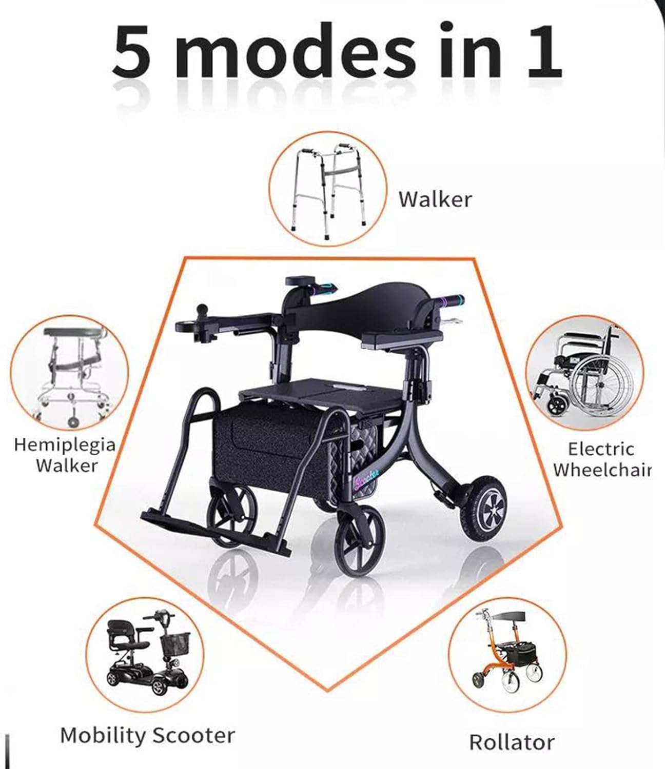 Rollator elettrico di azionamento del deambulatore di potere, carrello elettrico pieghevole della sedia a rotelle anziana della sedia a rotelle leggera della batteria del litio per l'anziano ( Size :