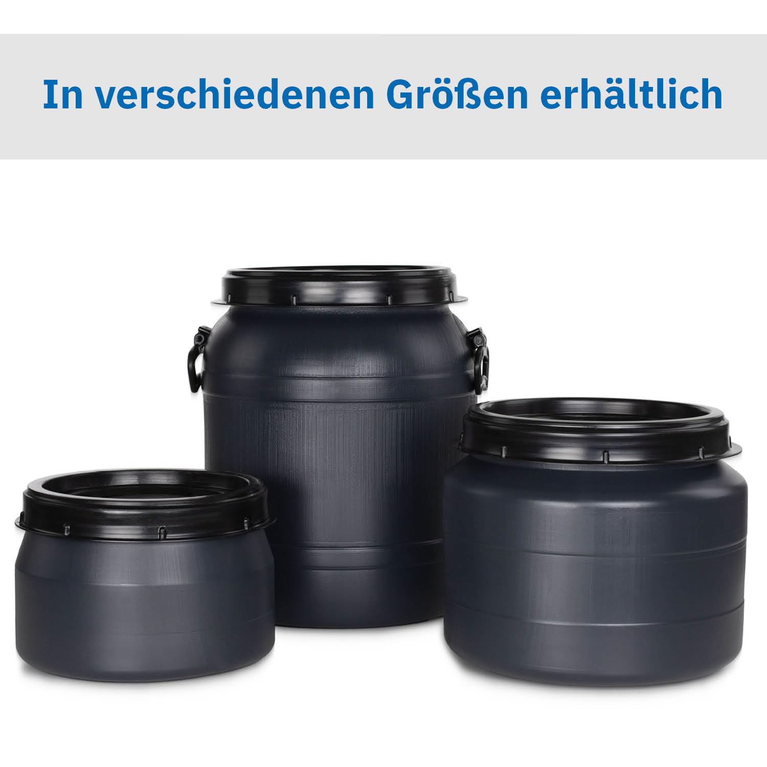DIE BOX FABRIK Futtertonne schwarz 31 Liter mit Schaufel | Lebensmittelechtes Weithalsfass mit Schraubdeckel | Luftdicht & wasserdicht | Maischefass (31 Liter)