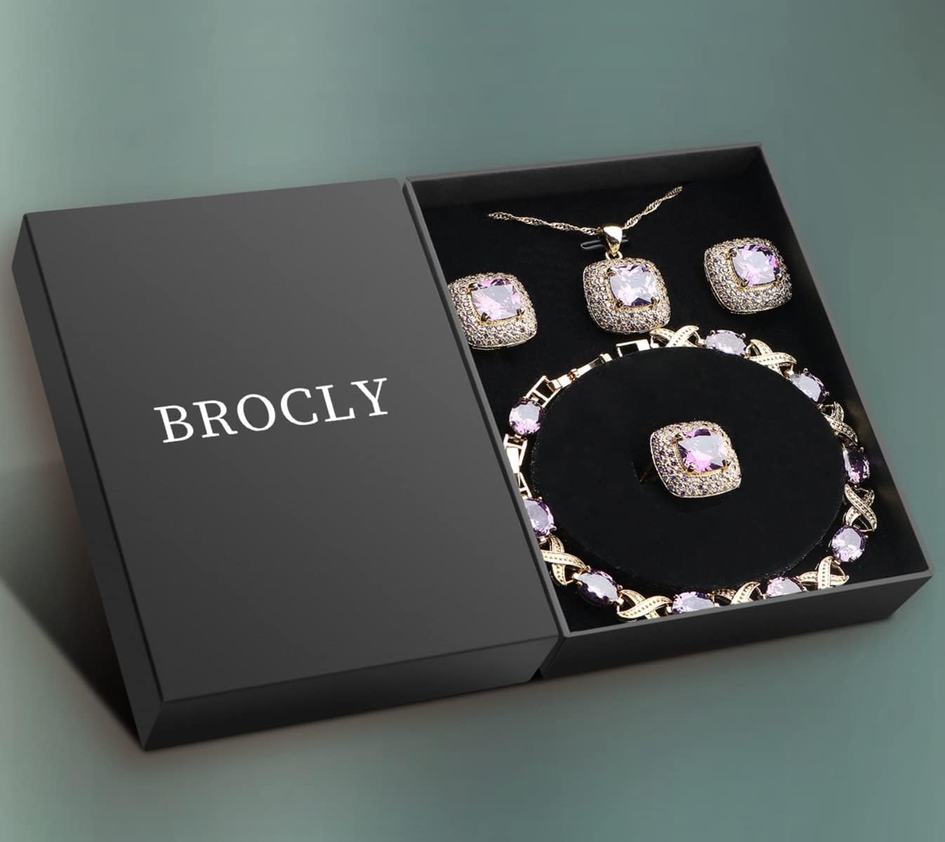 Jewelry Set for Women,Cubic Zirconia Tennis Necklace Ring Clips Earring Bracelet set,Wedding Birthday Anniversary Engagement Gift For Wife Girlfriend Best Friend Bridal - Image 5